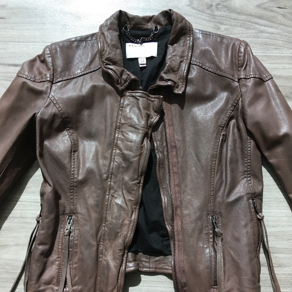 Muubaa Galaxi Leather Biker Jacket (taupe/brown, women, US 4)